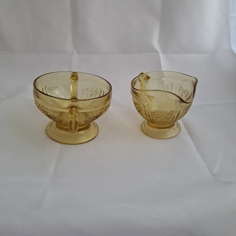 Vintage Federal Glass Sharon Cabbage Rose Creamer and Sugar Set